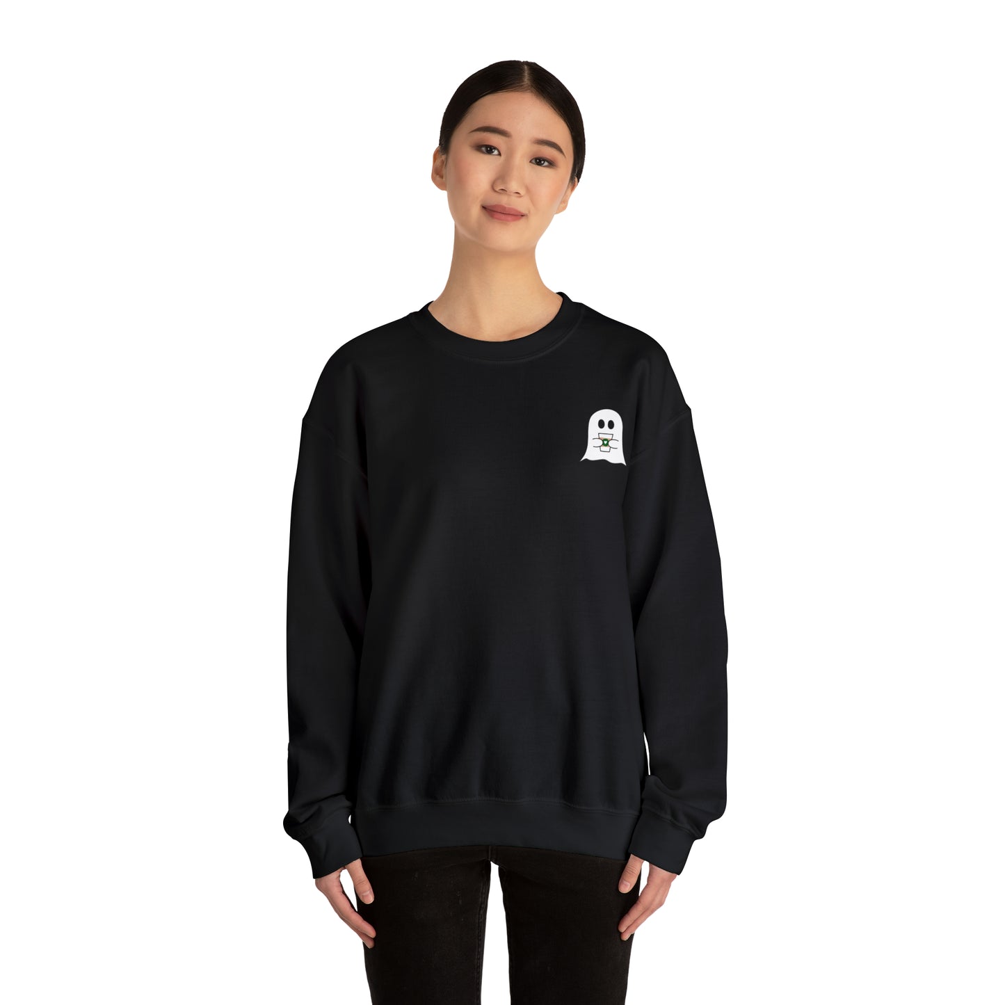 Cute Ghost with Coffee Cup - Crewneck Sweatshirt