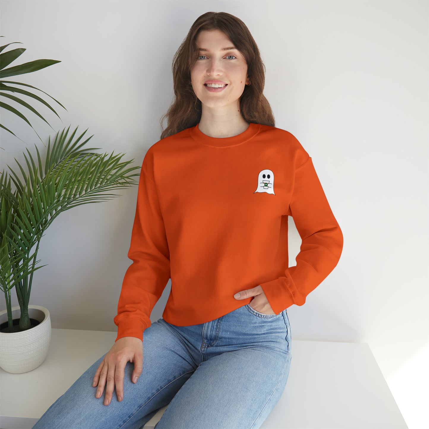 Cute Ghost with Coffee Cup - Crewneck Sweatshirt
