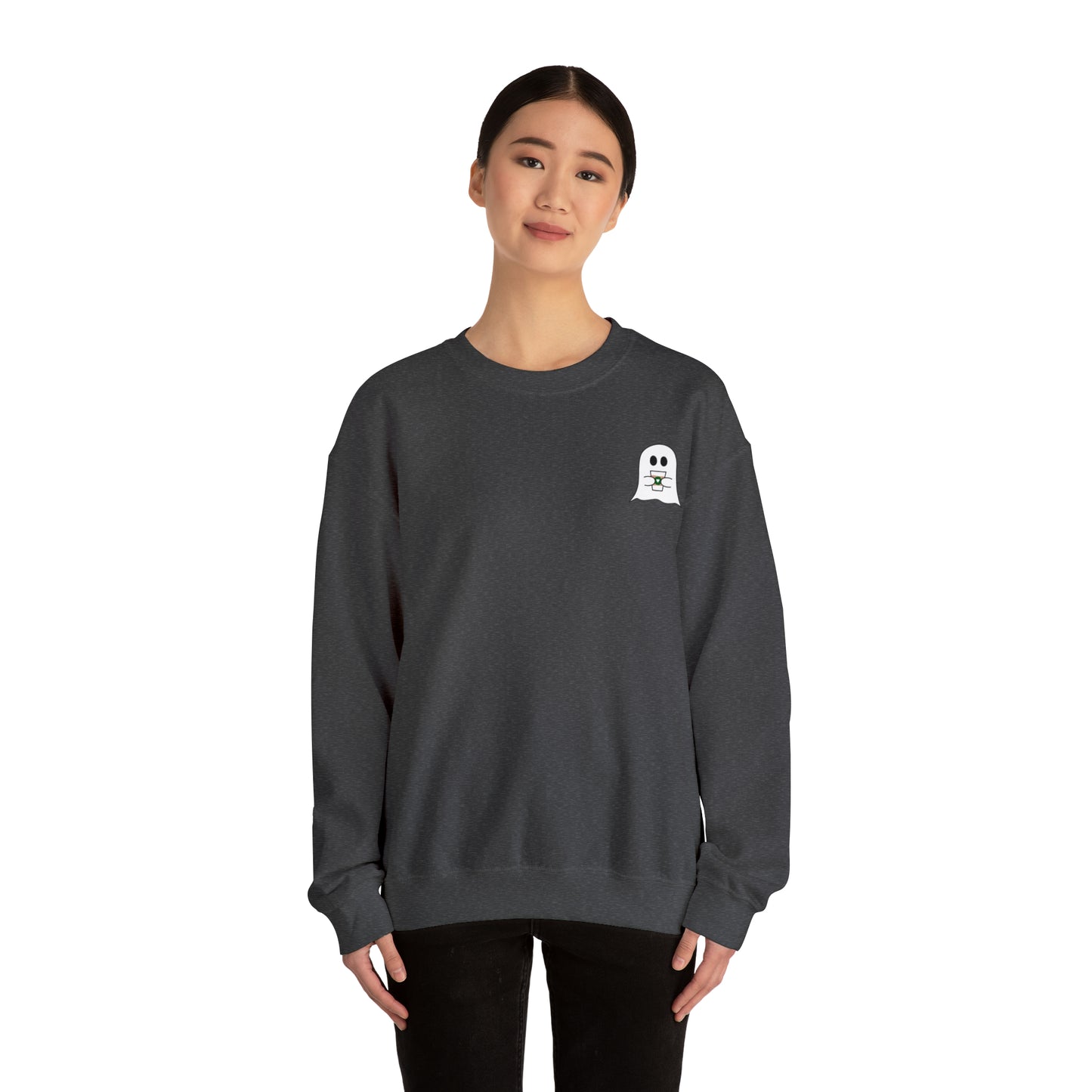 Cute Ghost with Coffee Cup - Crewneck Sweatshirt