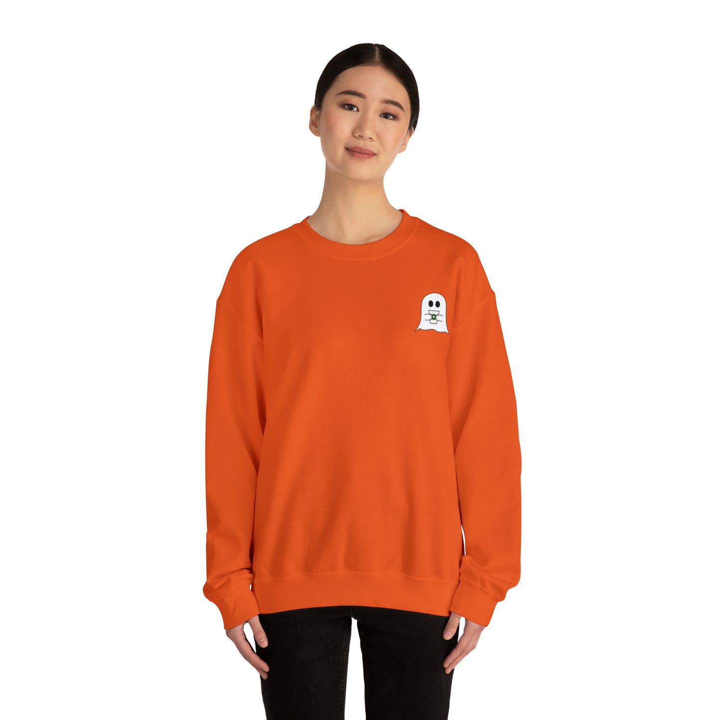 Cute Ghost with Coffee Cup - Crewneck Sweatshirt