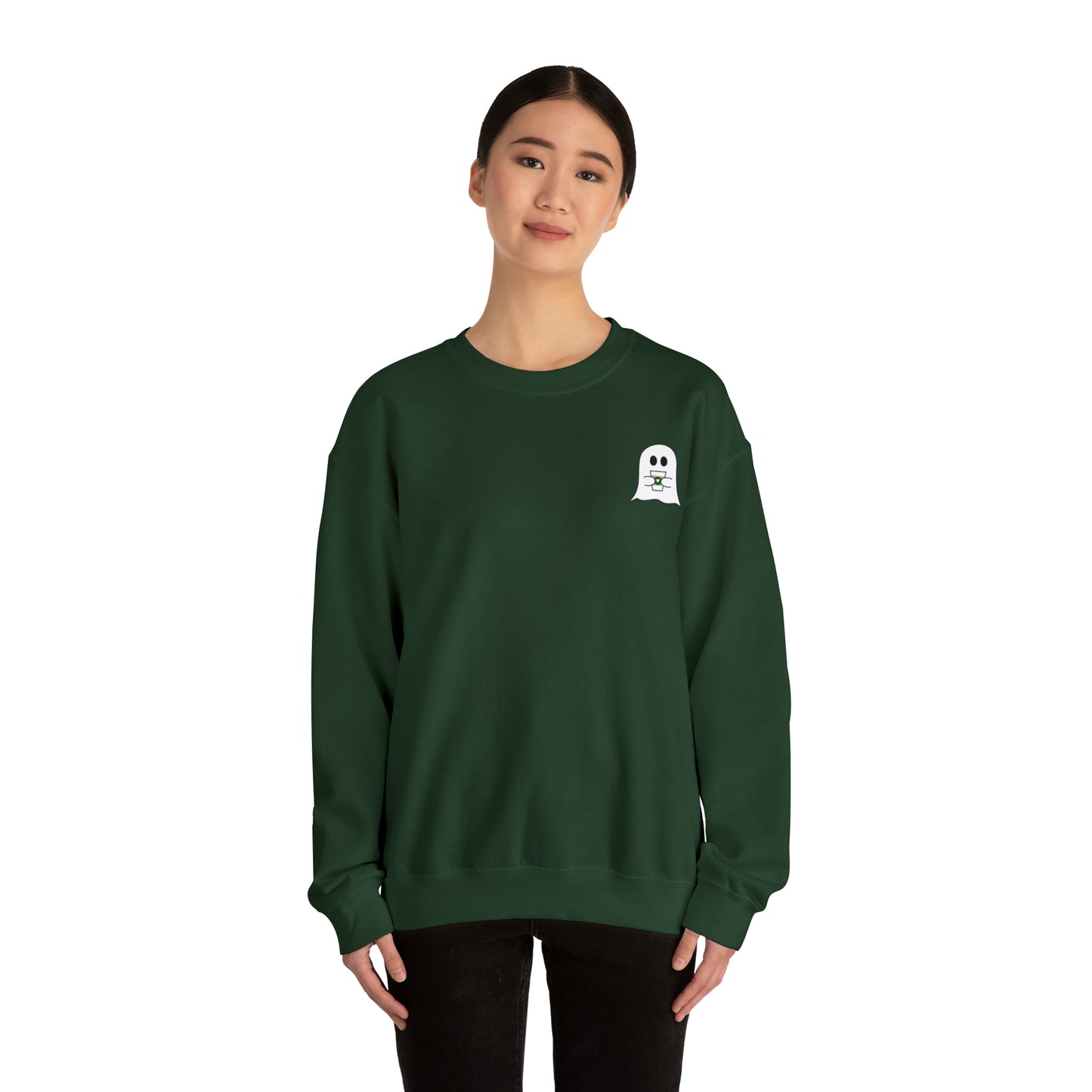 Cute Ghost with Coffee Cup - Crewneck Sweatshirt